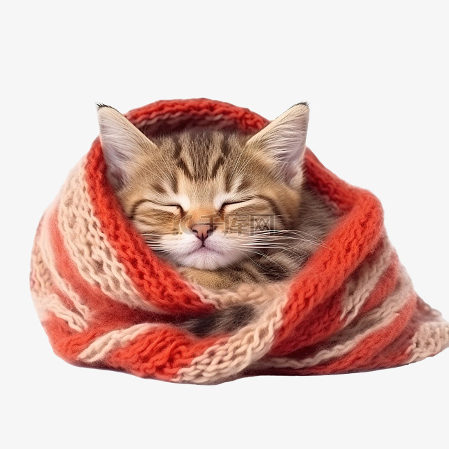 裹着围巾睡觉的小可爱小猫圣诞装