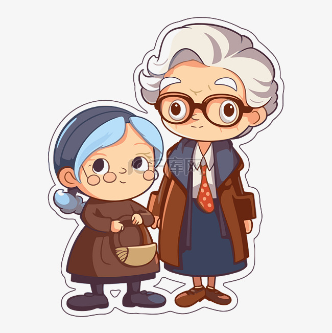 老太太和奶奶卡通贴纸 向量