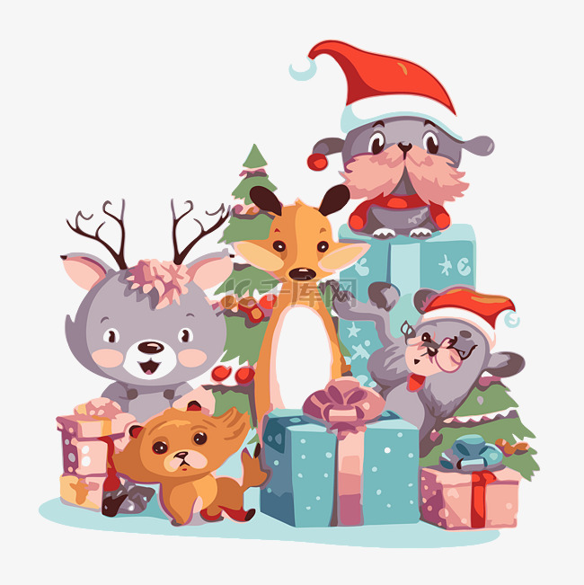 圣诞节剪贴画 圣诞动物 动物和