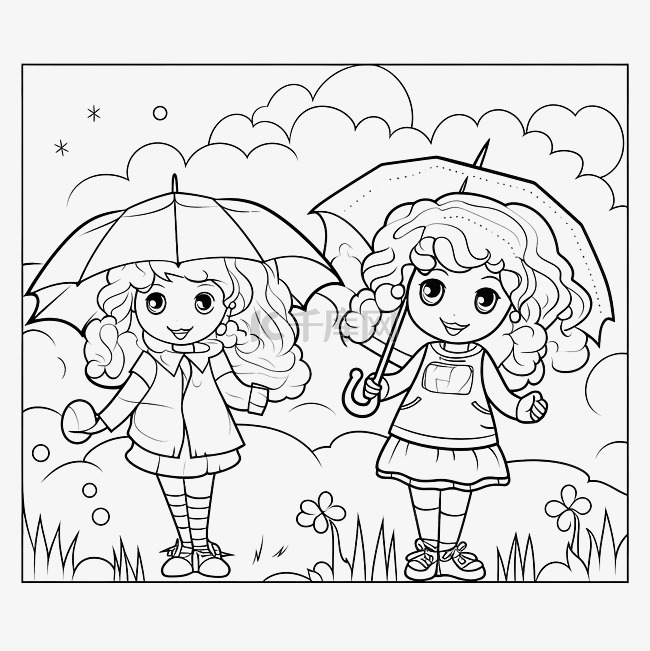 女孩和雨伞着色书或页面教育的孩