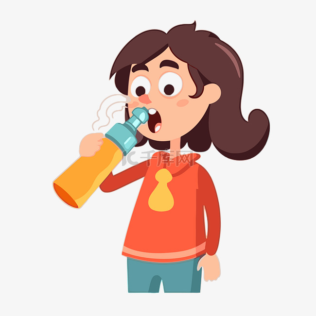 哮喘剪贴画女孩正在从嘴里喝饮料