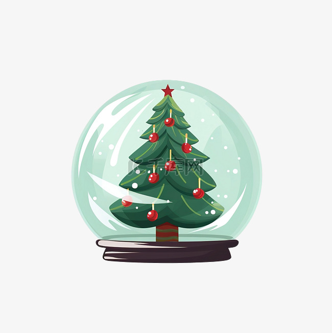 圆形玻璃插图中的圣诞树，风格简