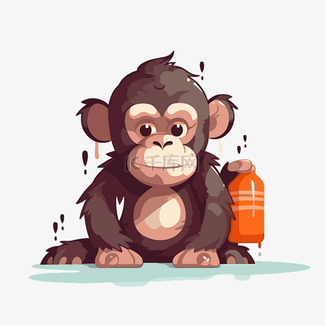 猿剪贴画黑猩猩拿着橙色瓶子矢量