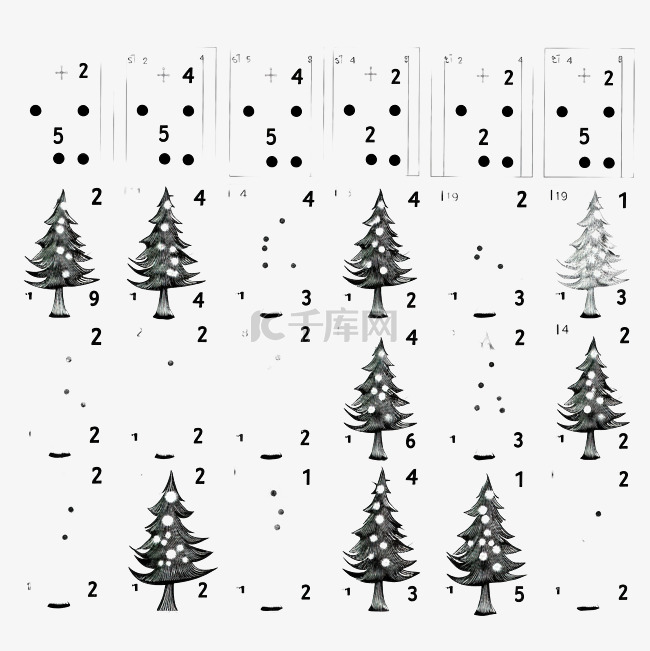 数出所有黑白圣诞树并圈出正确答