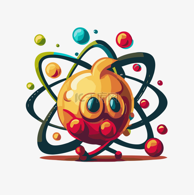 原子剪贴画卡通原子与气泡和颜色