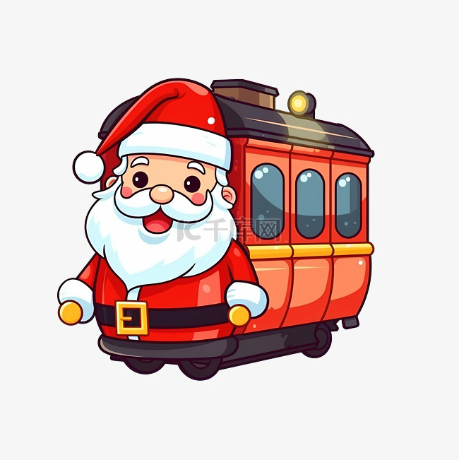 可爱的圣诞老人在火车上卡通人物