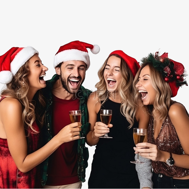 圣诞晚会快乐的朋友们喝酒玩乐