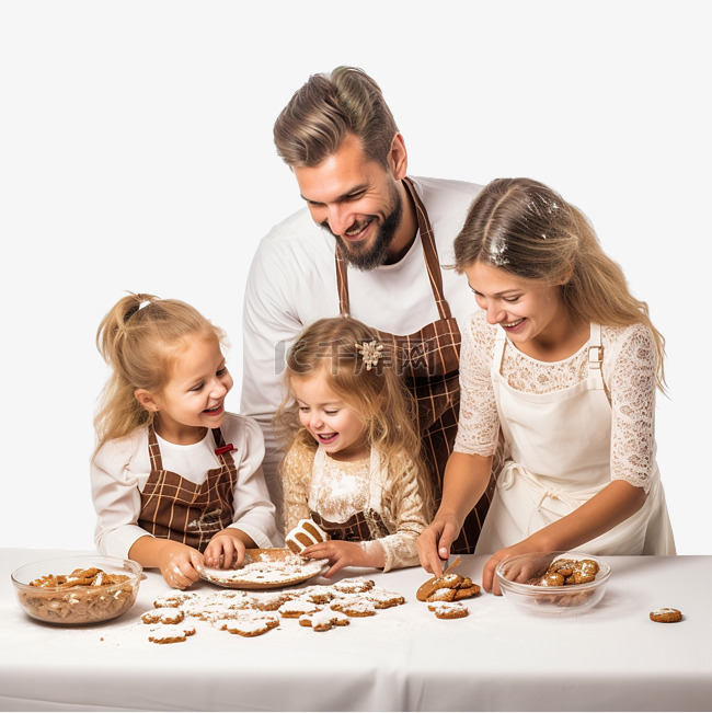 幸福的家庭一起烘烤圣诞姜饼
