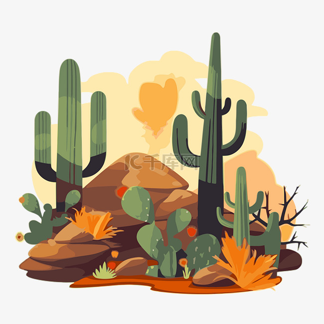 亚利桑那州剪贴画沙漠景观与仙人
