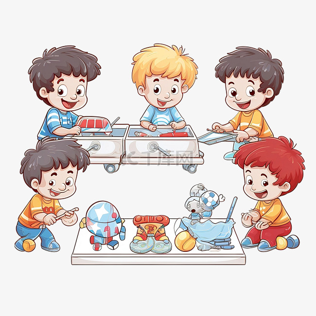 卡通片快乐的小孩子打桌上曲棍球