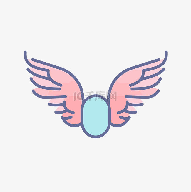 粉色和蓝色带翼风格化图标 向量