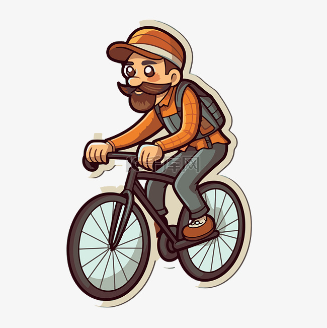 骑自行车的人和大胡子的卡通插图