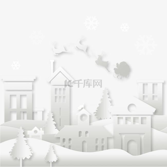 圣诞创意剪纸风冬季小镇