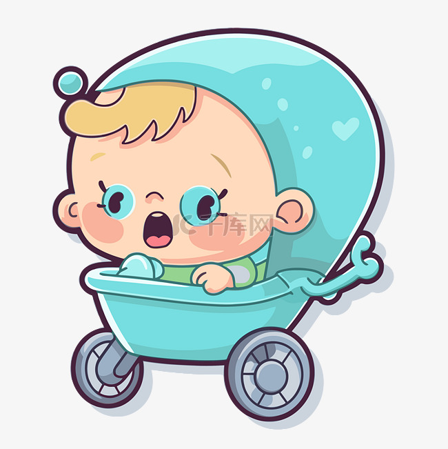 婴儿车里的婴儿角色 向量
