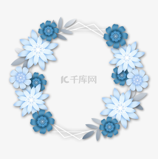 剪纸花卉边框蓝色装饰