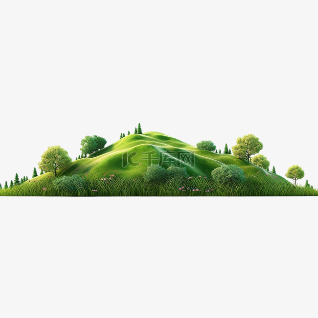 草山自然风光的 3D 渲染图像