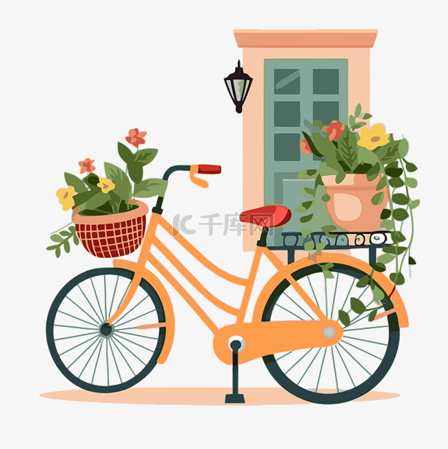 自行车剪贴画 带花篮的自行车坐