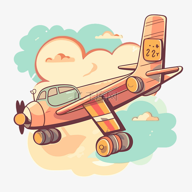 卡通经典飞机在天空剪贴画上飞行