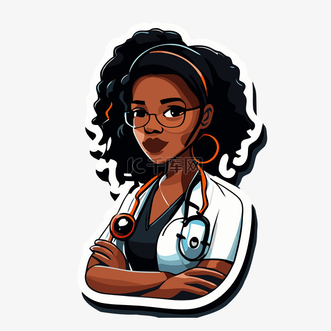 黑人女护士插画剪贴画 向量