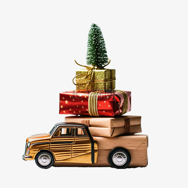 圣诞装饰与木车