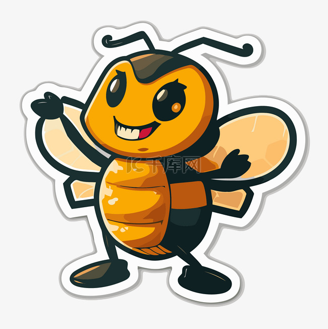 一只长着黑色翅膀的蜜蜂的卡通贴
