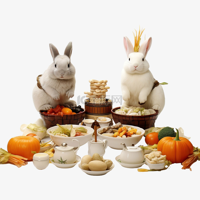 韩国感恩节兔子吃松饼