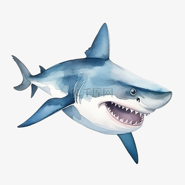 水彩鲨鱼海洋动物剪贴画