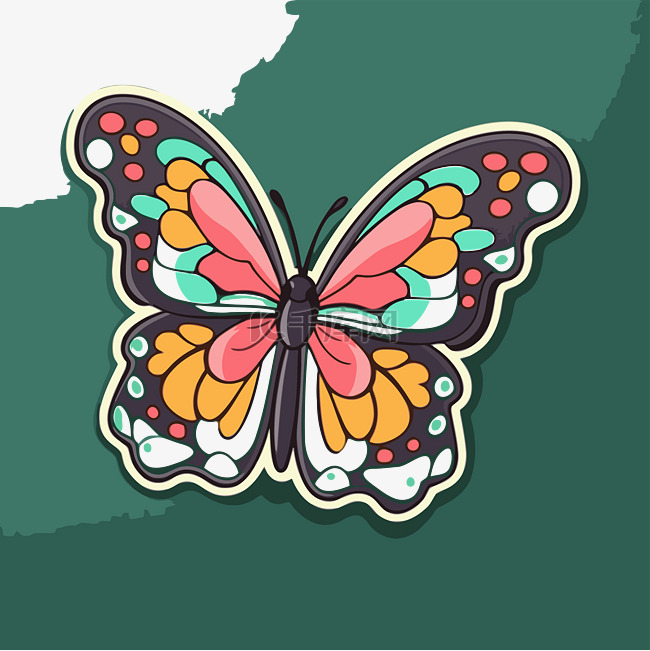 绿色背景剪贴画上有一只蝴蝶的彩