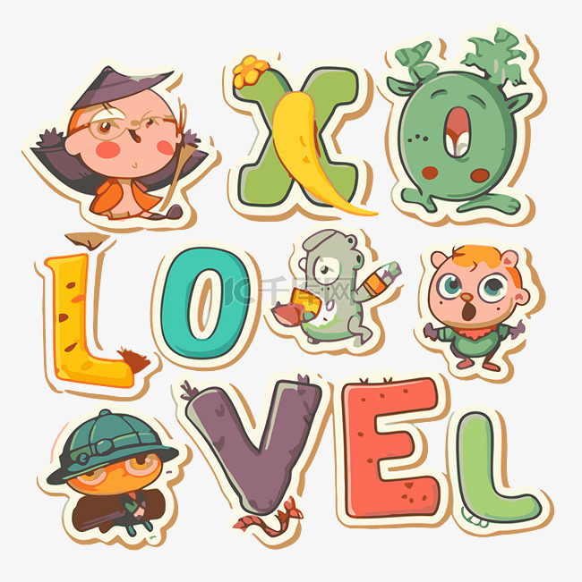 一组可爱的字符说 xlove 爱 向量