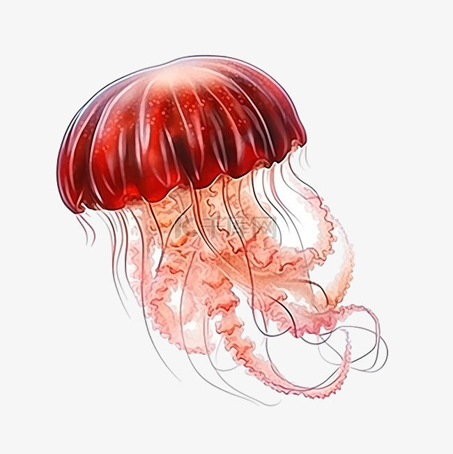 棕红色水母，有波浪状的触手