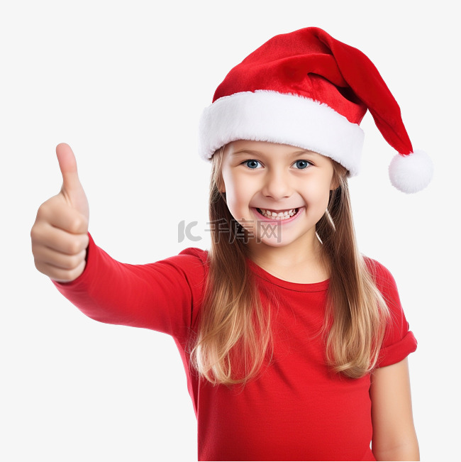 戴着圣诞帽的快乐小女孩孤立地站
