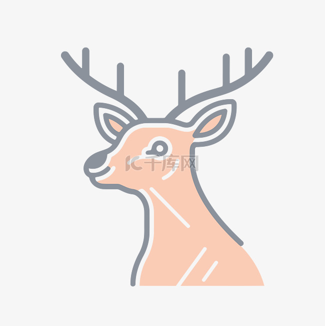 鹿头线性卡通风格图标 向量