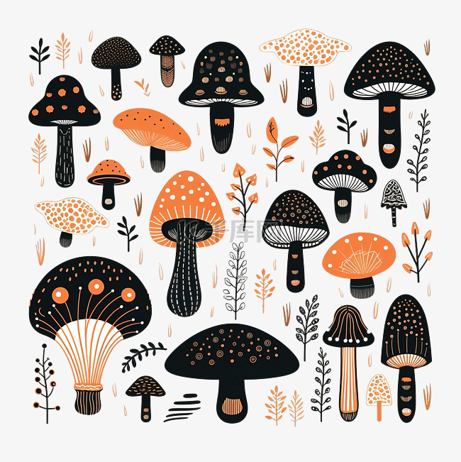 神秘的蘑菇魔法森林万圣节涂鸦元