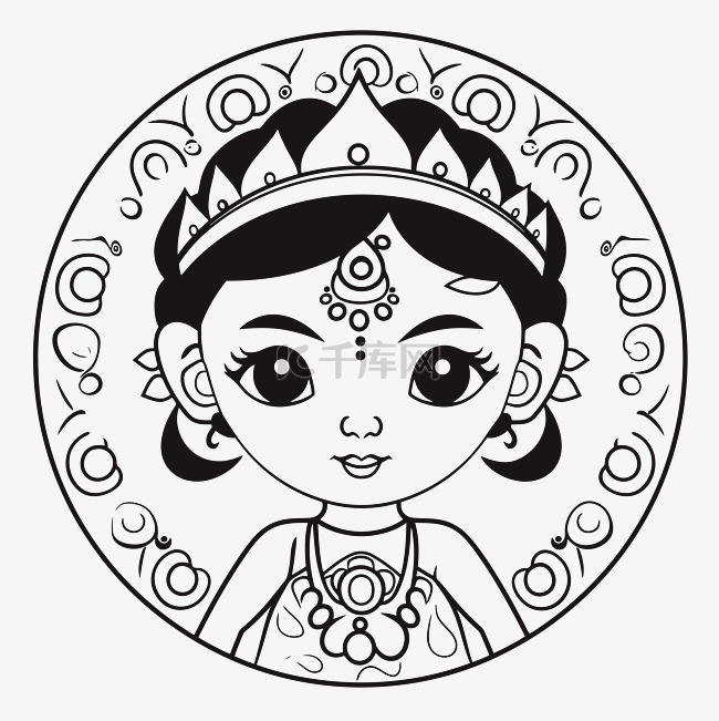 可爱的小印度公主在白色圆圈打印