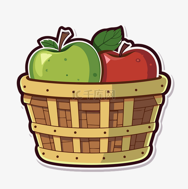 卡通苹果在篮子图标矢量 izs