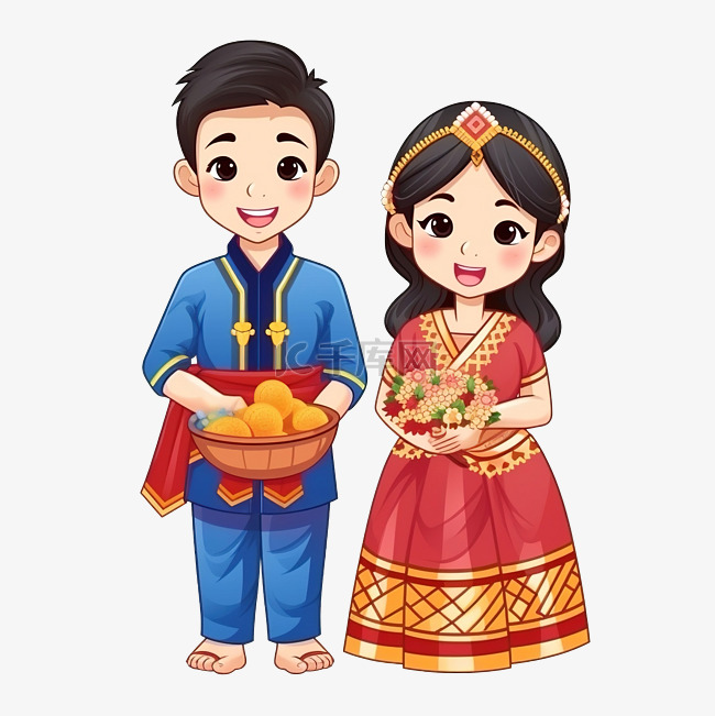 可爱的泰国夫妇穿着传统服饰参加