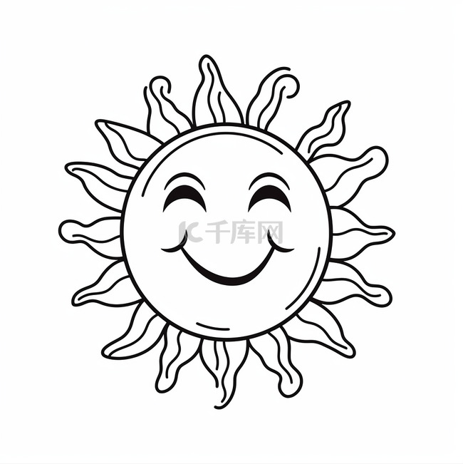 白色背景上的快乐太阳是用黑白绘