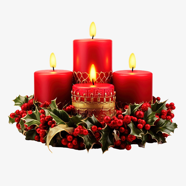 圣诞快乐概念与蜡烛和圣诞花环
