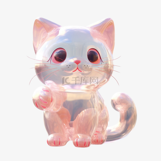 纹理琉璃小猫元素立体免抠图案