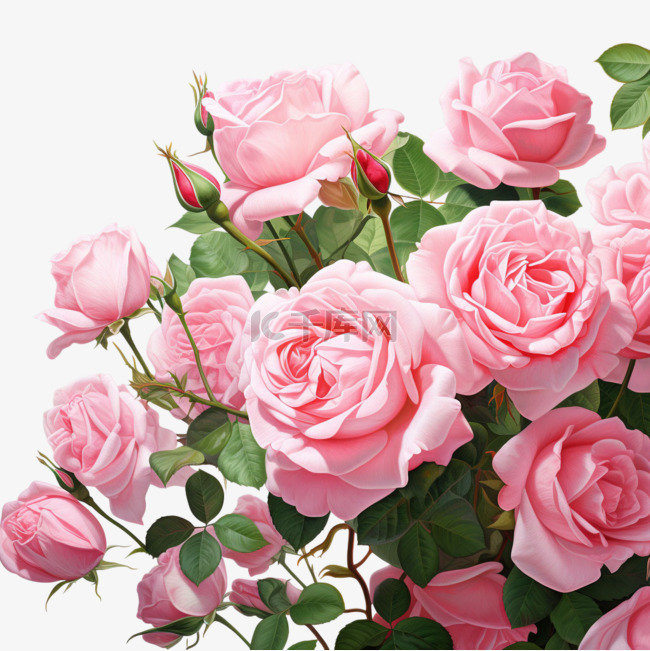 装饰粉色玫瑰元素立体免抠图案