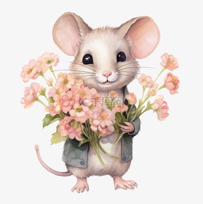 素材花朵和老鼠元素立体免抠图案