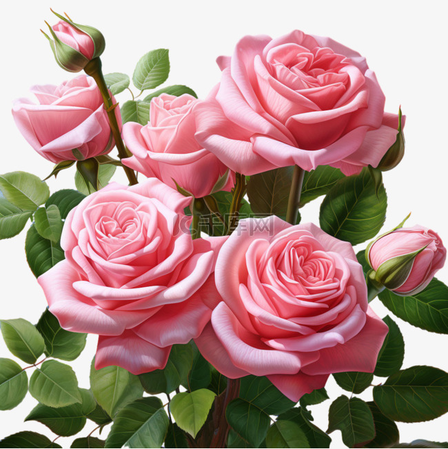 图形粉色玫瑰元素立体免抠图案