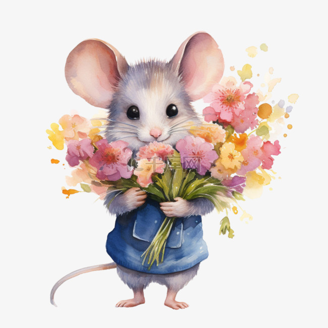 艺术花朵和老鼠元素立体免抠图案