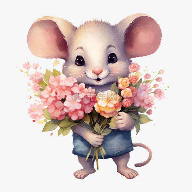 ai绘画花朵和老鼠元素立体免抠