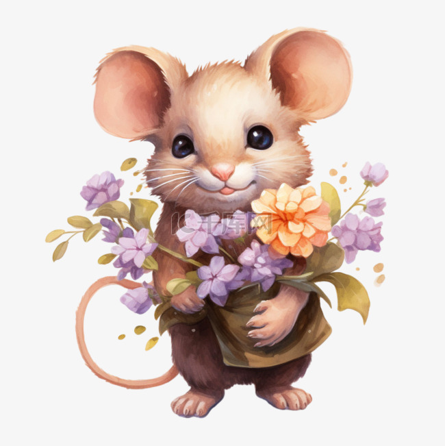 特色花朵和老鼠元素立体免抠图案