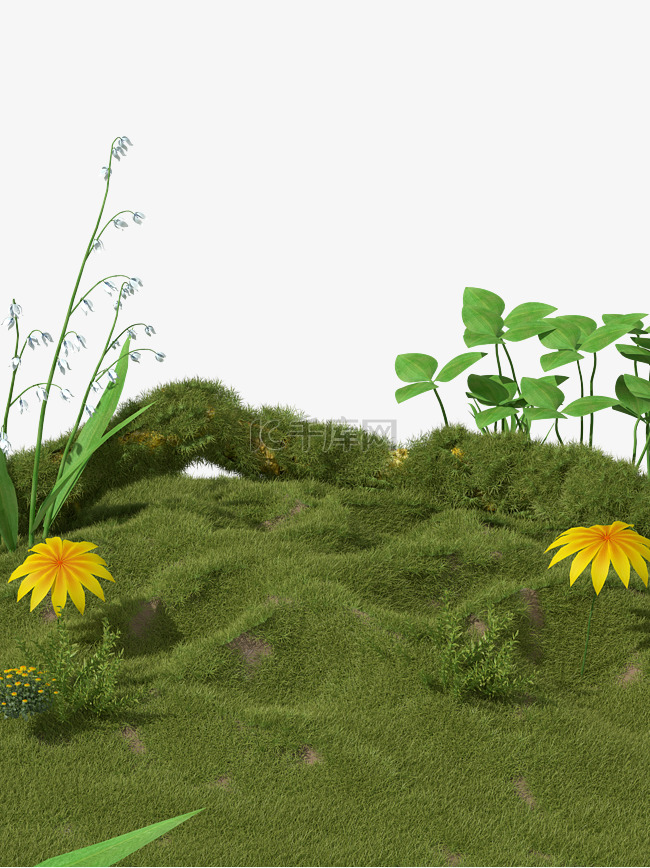 3D立体春天草地底边元素