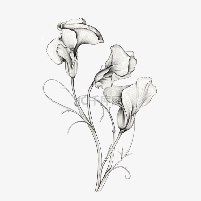 创意黑白鲜花元素立体免抠图案