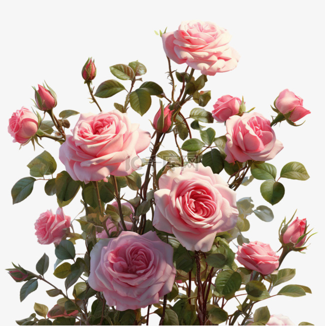 3d粉色玫瑰元素立体免抠图案