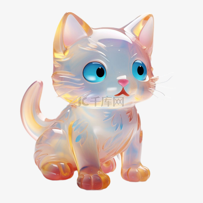 数字艺术琉璃小猫元素立体免抠图