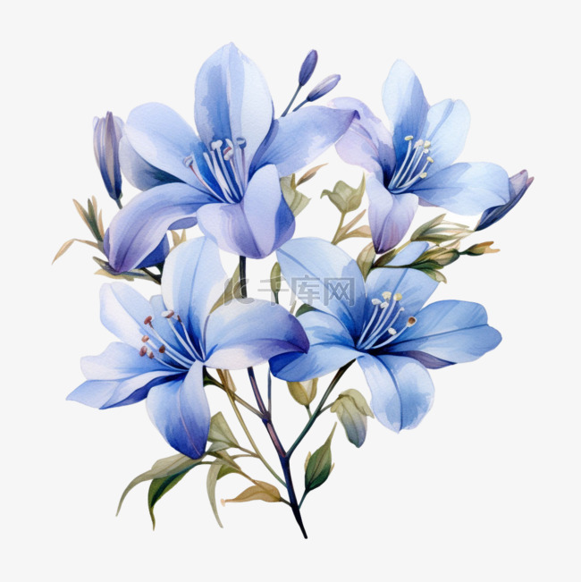 素材蓝色兰花元素立体免抠图案